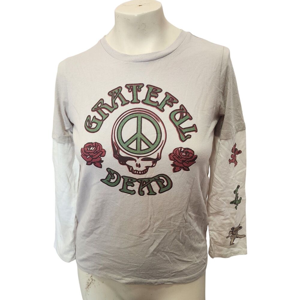 Grateful‎ Dead Peace Skull Roses Graphic Tee XL Double Sleeve Dancing Bears